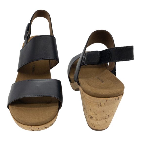 Rockport  Women's Sandals Vivianne Leather Cork Block Heel Black Two-Band 7.5 - Picture 5 of 13